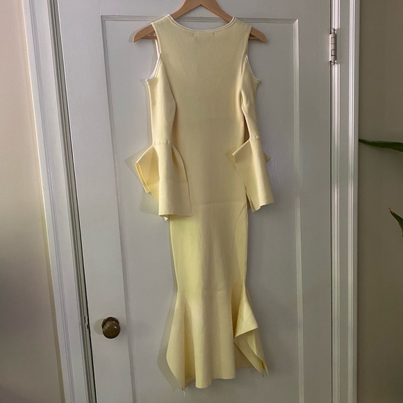 NWT Roland Mouret Yellow Pink Ribbed Scoop Neck Cutout Shoulder Midi Dress sz L - Picture 9 of 14